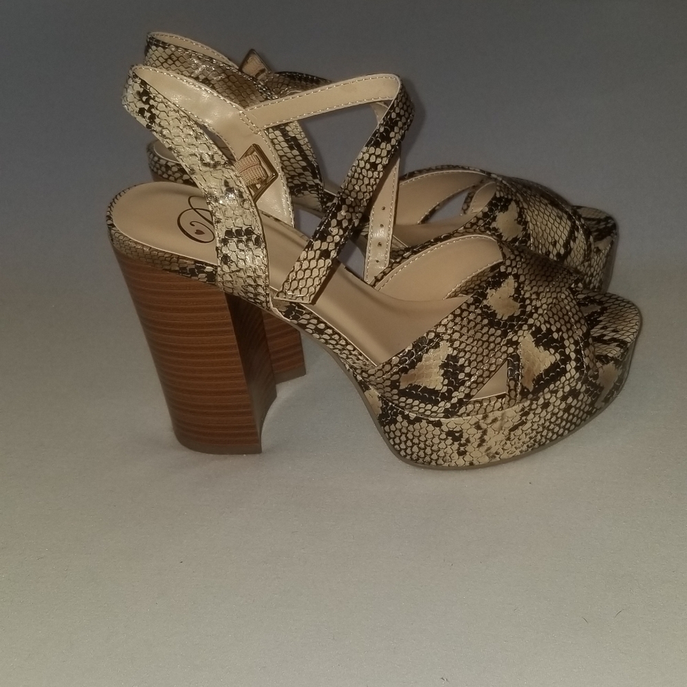 Snakeskin chunky heels